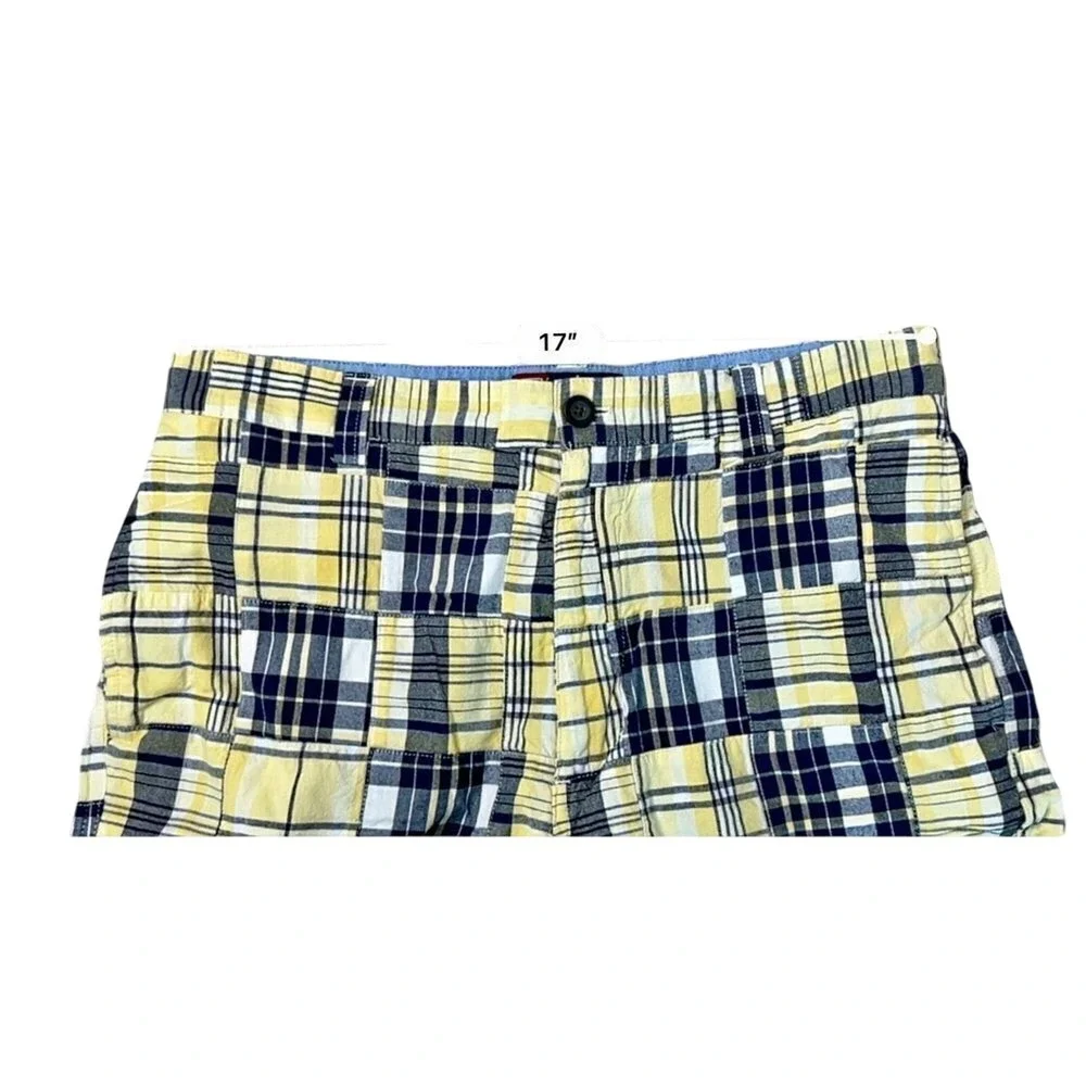 Chaps Madras Blue Yellow Plaid Cotton Shorts Casual 34 Patchwork Retro 8